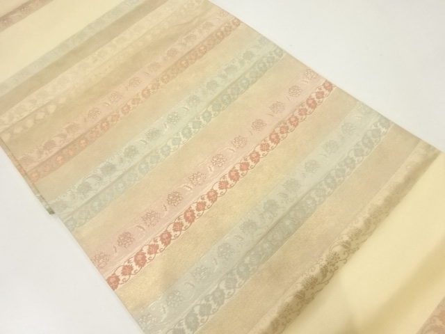 JAPANESE KIMONO / ANTIQUE FUKURO OBI / SILK / WOVEN STRIPE & FLORAL ARABESQUE